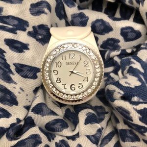 Geneva slap watch with rhinestones in white